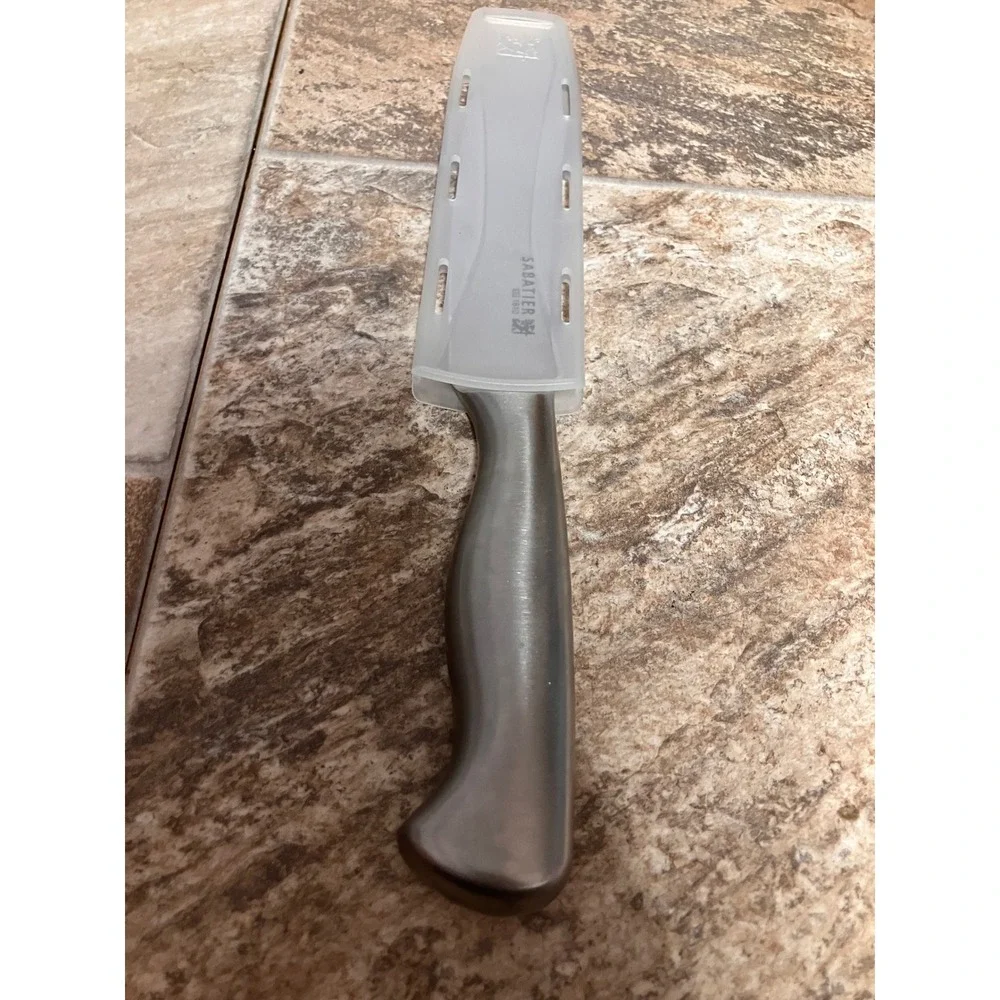 Sabatier 5 Inch Utility Knife with EdgeKeeper Self Sharpening Sheath Silver